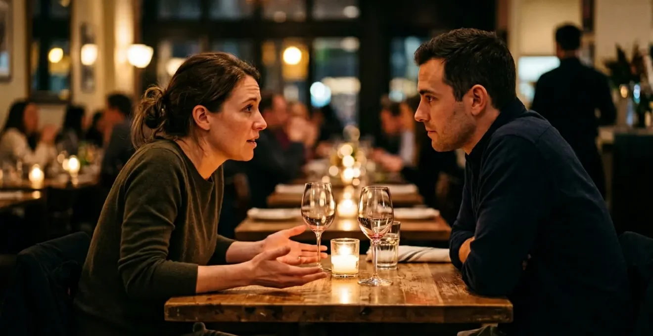 Intimate conversation between couple sharing vulnerable moment in candid atmosphere