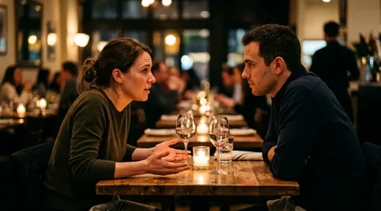 Intimate conversation between couple sharing vulnerable moment in candid atmosphere