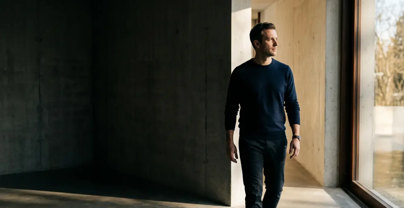 A man standing at a crossroads between darkness and light, symbolizing the struggle with depression and the path to recovery