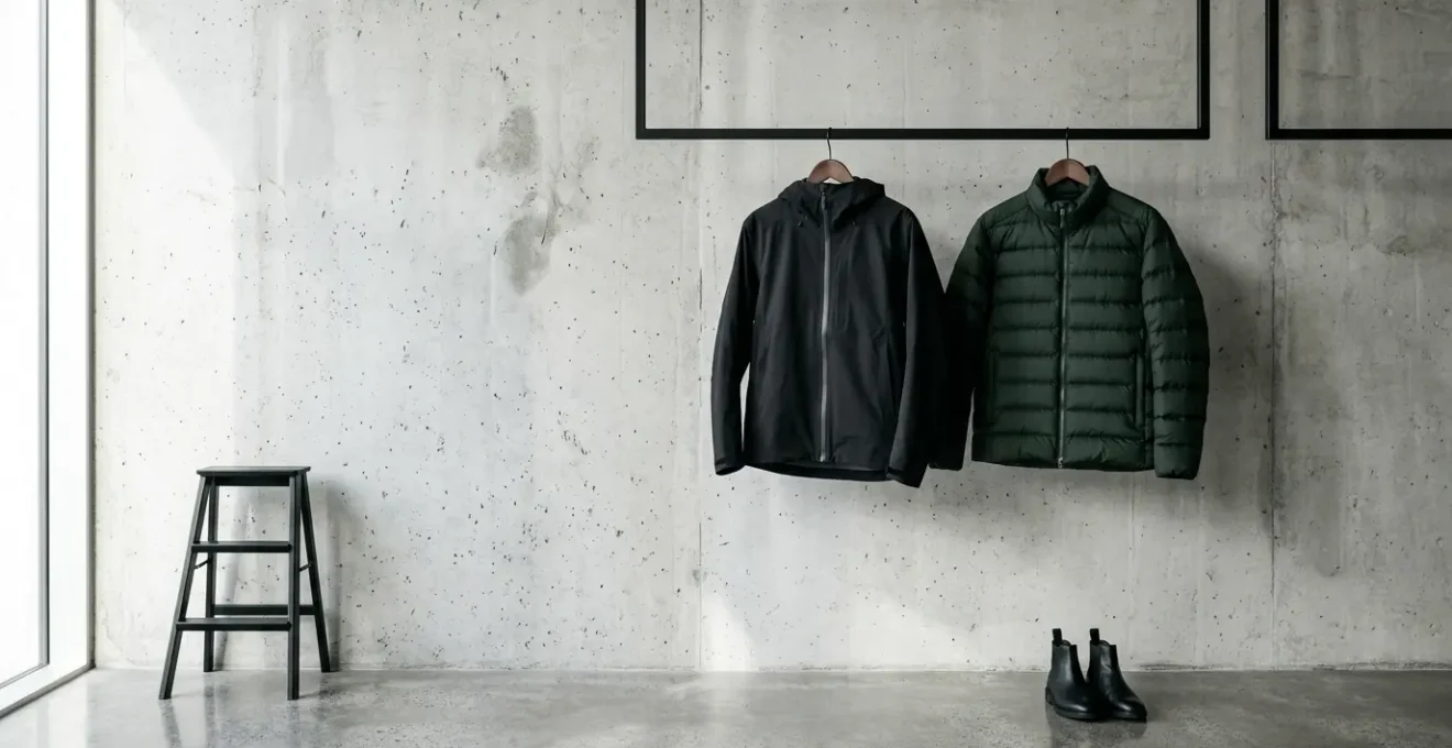 Luxury outerwear investment pieces displayed in premium retail environment