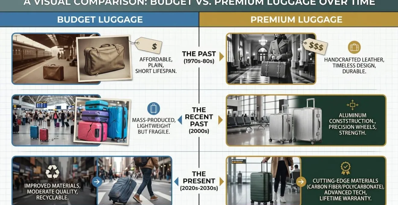 Visual comparison of budget vs premium luggage over time